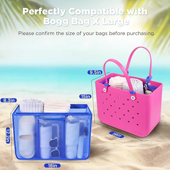 OUTXE Beach Bag Organizer Compatible with X Large Bogg Bag Accessories Inserts, Lightweight Mesh Insert Divider Pouch for Original XL Bogg Bags, Beach Tote Bags Insert for Organizing
