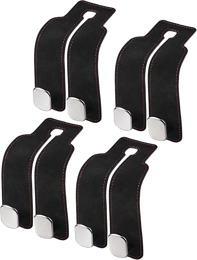 4 Pcs Car Headrest Hooks, Multi-Functional Purse and Bag Holder, Double Hook Seat Organizer for Car, Adjustable Car Storage Hooks for Easy Organization, Durable Car Accessories (Black)