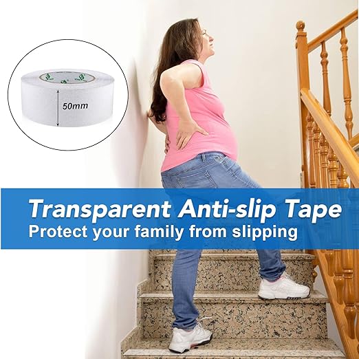 BOMEI PACK Anti Slip Traction Tape,2 Inch x 32.8 Ft,Heavy Duty Non Slip Tape,Grip Tape for Stairs, Tread Step, Indoor & Outdoor Use,Waterproof Stairs Non Skid Treads (Transparent)