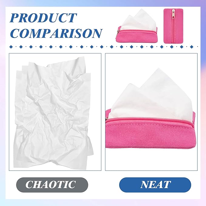 Pocket Tissue Holder, 6 Packs Tissue Holder for Purse, Reusable Travel Tissue Pouch, Fabric Purse Zipper Enclosed Tissue Packs for Coins Tissue Cards Car Travel Office Home, 5.1 x 3.1 Inches