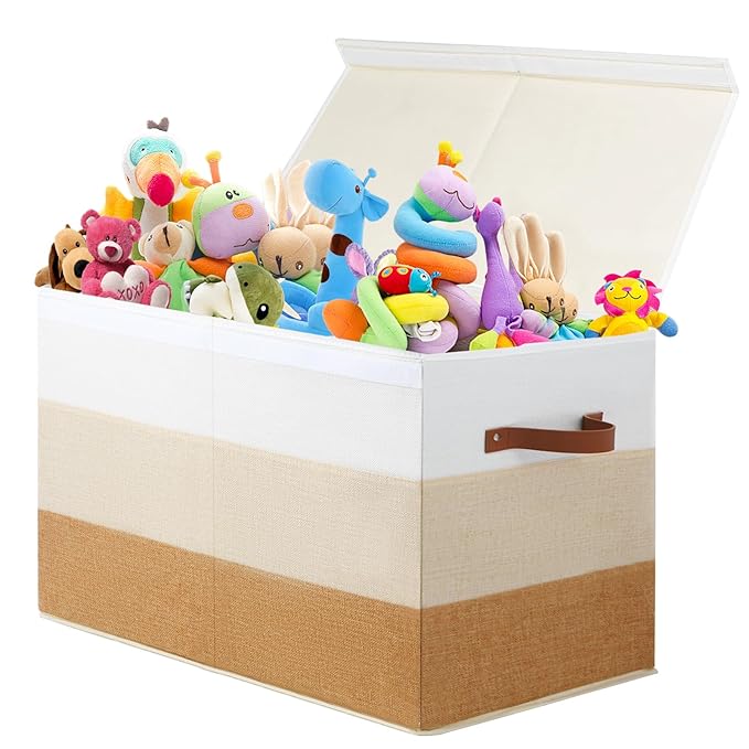 Mayniu Large Toy Box Chest with Divider, Sturdy Toy Storage Bin Organizer Baskets with Lid for Kids, Boys, Girls, Nursery, Living Room, Bedroom, Playroom, Closet, 25"x13" x16"(Gradient Brown)