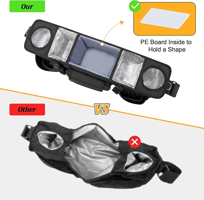 Parent Console Stroller Organizer Compatible with WONDERFOLD W4, with Four Insulated Cup Holders, a Removable Cooler Bag, Special Board Design Make It Not Easy Collapse and Tilting, Black