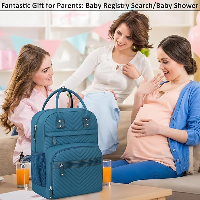 Baby Diaper Bag Backpack Tote for Women Large Capacity with Insulated Pockets Multifunctional Waterproof Diaper Bags For Baby Girl Boy Mama Maternity Travel Bag Peacock Blue
