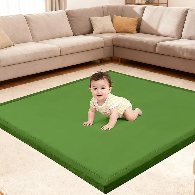 Ultra Soft Baby Play Mat for Floor, 59"×71" Playpen Mat, 1.3" Thick Memory Foam, Non-Slip Tummy Time Mat for Infants, Toddlers, and Kids – Water-Repellent Coral Velvet, Easy Care