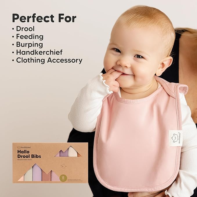KeaBabies 8-Pack Baby Bibs for Boys, Girls - Pullover Bibs for Drooling Teething Baby Girl & Boy Toddler, Newborn, Soft & Absorbent, Cute Colors, Large Torso Coverage Keep Infant Clean & Dry (Mauve)