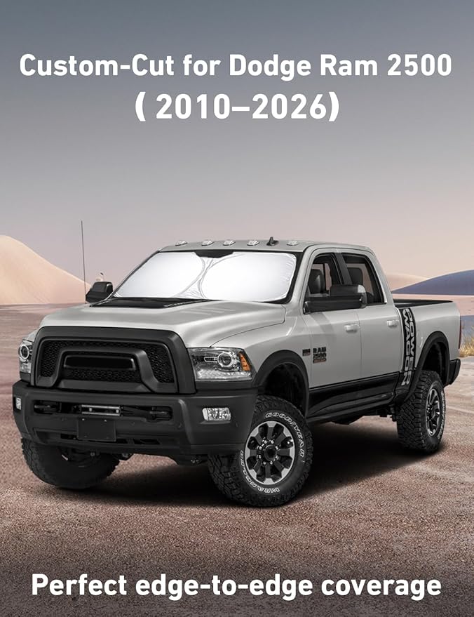 Econour Windshield Sun Shade for Dodge Ram 2500 2010 – 2024 2025 2026, Sun Visor for Front Windshield & Window Sunshade Cover, UV Heat Blocker & Protector, Car Accessories