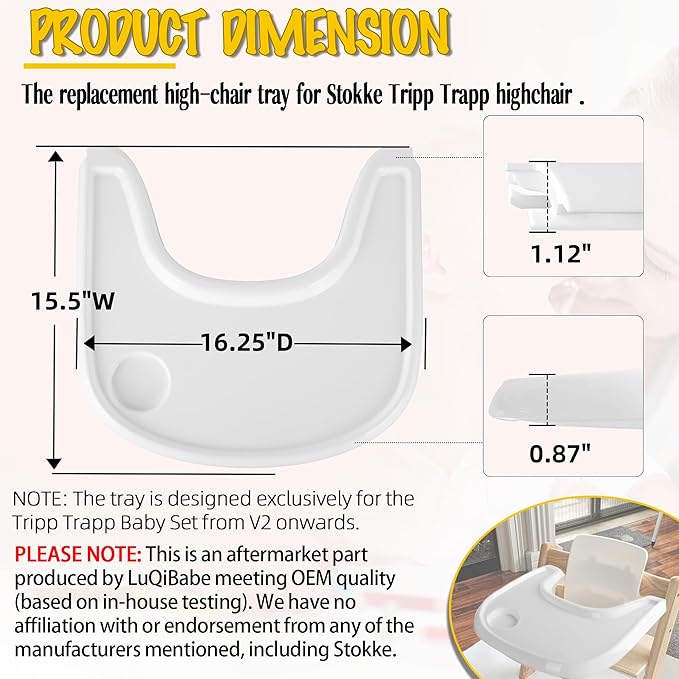 Baby High Chair Tray Compatible with Stokke Tripp Trapp Chair with Cup Holder - Smooth Surface and Strong Suction - Made with Food-Safe Plastic (BPA BPS BPF Lead and Phthalate Free) - White