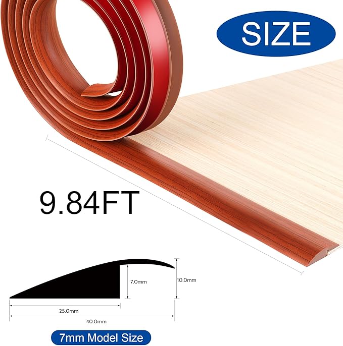 BNELL Floor Transition Strip Self Adhesive-PVC Carpet & Floor Edging Trim Strip,Threshold Transitions Suitable for Threshold Height Less Than 7mm (9.84FT_Red Teak Wood Grain)