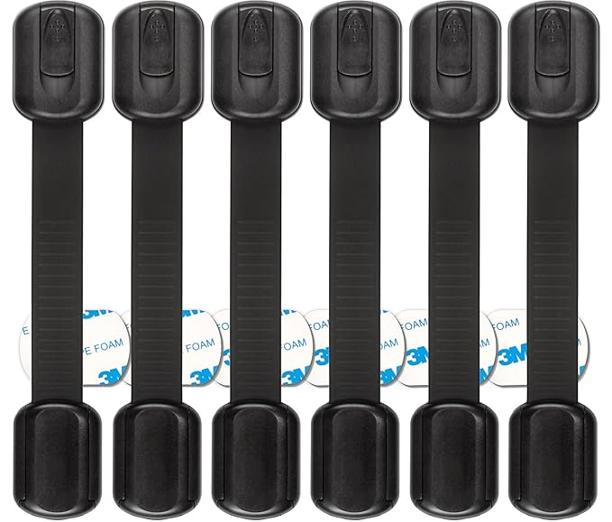 Baby Proofing Safety Cabinet Locks - Child Proof Latches for Dresser Drawer Cupboard Doors Closet Oven Refrigerator Fridge - Adjustable Childproof Straps by Oxlay - Black - 6 Pcs