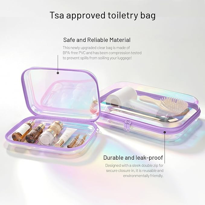 Clear Hard Shell Zipper Case,Toiletries Bag,Makeup Bag,2pcs Large Capacity Water-resistant Toiletry Bag,Portable Travel Organizer and Storage,Bathroom Clear Cosmetic Case for Women