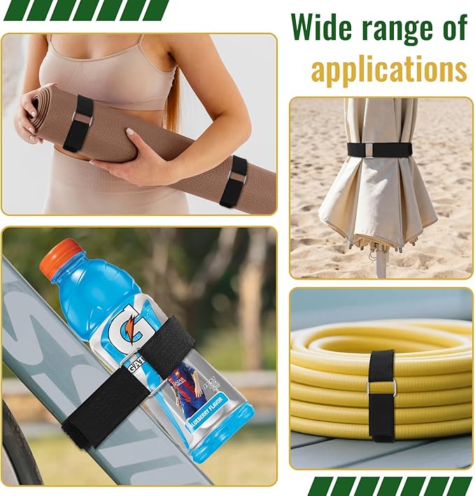 1 Inch x 32 Ft Hook and Loop Straps, 50 Metal Buckles, Adjustable Reusable Securing Cord Ties, Freely Cut-to-Length Cinch Strap, Suitable for Organization and Storage