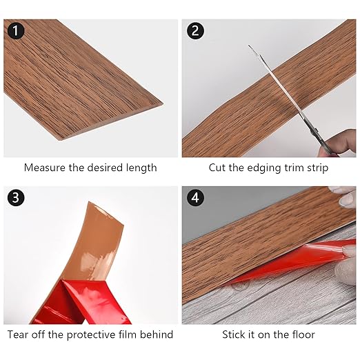 Vinyl Floor Transition Strip, Self Adhesive Floor Cover Strips PVC Laminate Threshold Strip Bar Flat Divider Strip for Joining Floor Gaps, Doorways Threshold, Carpet, 2" Wide (Brown Wood Grain, 10Ft)