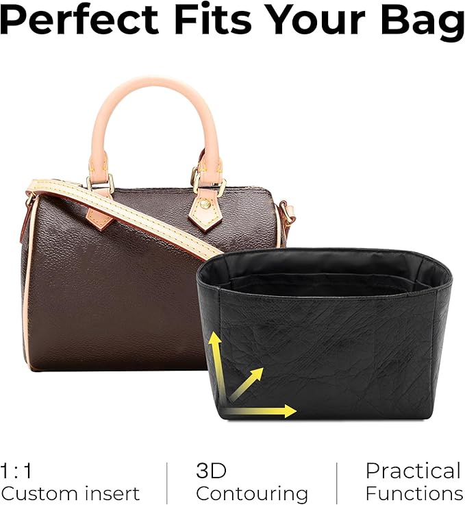 Purse Organizer Insert for LV Speedy Nano Handbag,Custom Fit Inside Premium Matte Black Lightweight WaterResistant Tote Bag Insert with Cup Holder Accessories