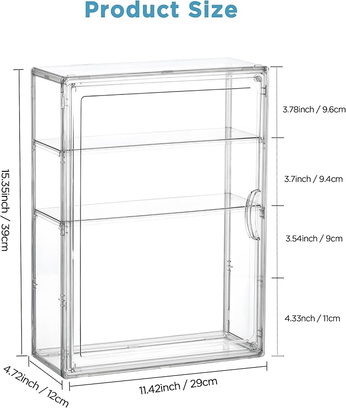HBlife Baby Bottle Storage Organizer for Countertop Cabinet, 3 Tiers Adjustable Clear Acrylic Bottles Storage Station Case Box Container with 2 Removable Dividers and Magnetic Door, Medium