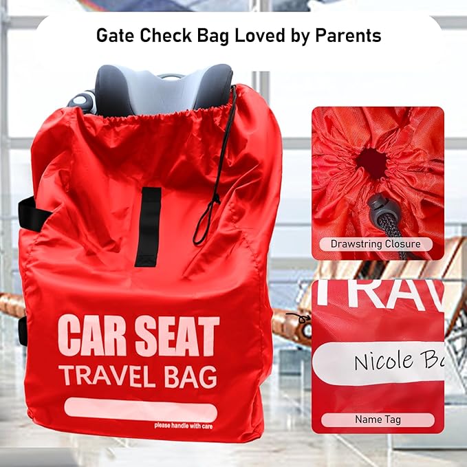 Car Seat Travel Bag for Airplane, Large Car Seat Bags for Air Travel, Gate Check Storage Bag for Car Seat Airport, Carseat Cover Travel - Baby Travel Essentials for Flying