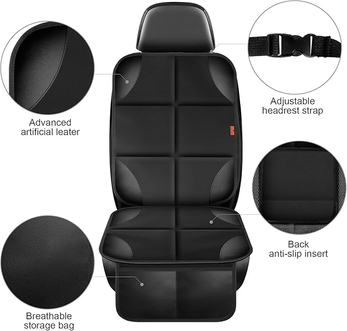 XHYANG Car Seat Protector 1 Pack Car Seat Cushion Mat Thickest Padding,Waterproof 600D Fabric Car Seat Covers for Non-Slip Backing Mesh Pockets for Baby and Pet (Beige, 2 Pcs)