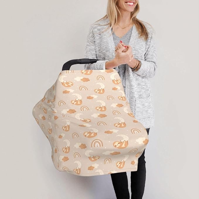 Sloth Car Seat Canopy, Baby Breastfeeding Cover, Multi Use Baby Stroller and Carseat Cover, Boys and Girls Shower Gifts