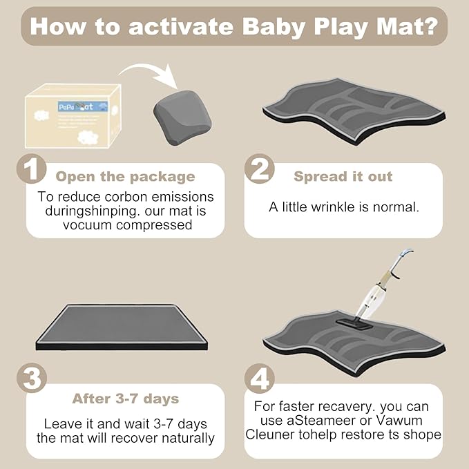 Baby Play Mat for Floor, 1.3" Thick Elasti-Foam Baby Play Mat, 71x59 Playpen Mat for Toddlers Infant Kids, Water Repellent Soft Coral Velvet Crawling Mat for Floor, Non-Slip Backing Safe Dark Grey