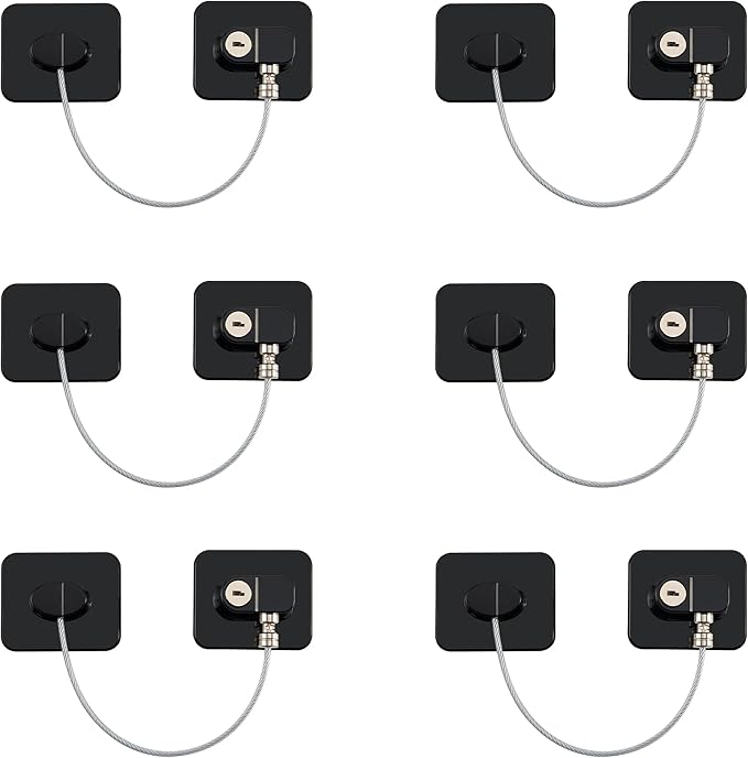 Refrigerator Lock, 6 Pack Fridge Locks with Thickened Wire Rope, Baby Proof Cabinet Locks with Keys, Safety Pantry Lock