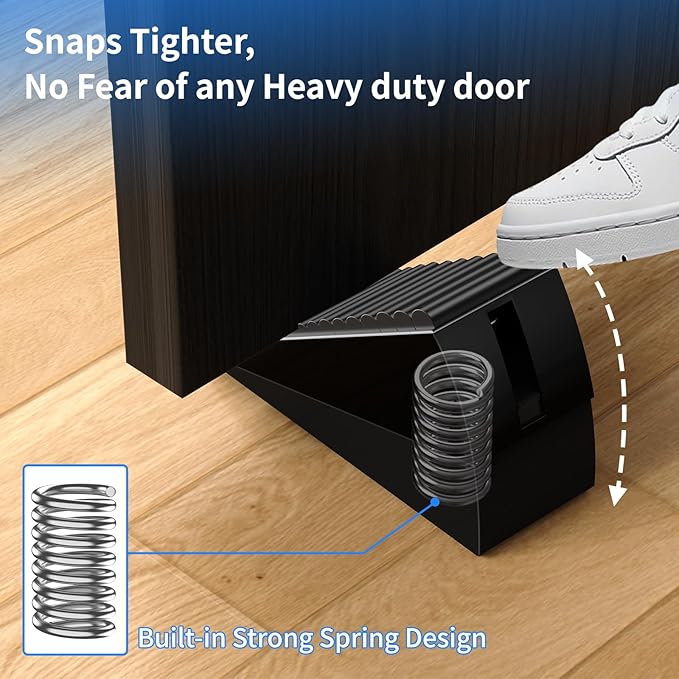 2 Pack Strongest Heavy Duty Door Stopper Wedge - Spring Large Door Stoppers, Tall Door Stoppers for Bottom of Doors, Metal Door Stop 3 Inches High, Non-Slip Rubber Doorstop, Suits Carpet, Tile, Wood