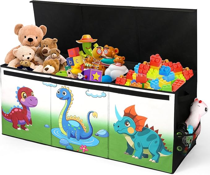 Dqoetort Extra Large Toy Box, Collapsible Storage Organizer with Lids, Sturdy Dinosaur Toy Chest for Boys Girls, 40"x14"x16" Kids Storage Bin Box Baskets for Living Room, Playroom, Bedroom, Nursery