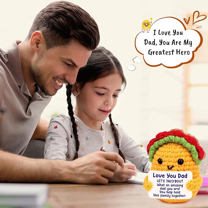 Dad Birthday Gifts from Daughter Son Wife, Best Dad Ever Cool Funny Cute Small Gifts for New Single Step Dads Thank You Daddy Present Valentines Fathers Day Christmas Handmade Crochet Taco Gift