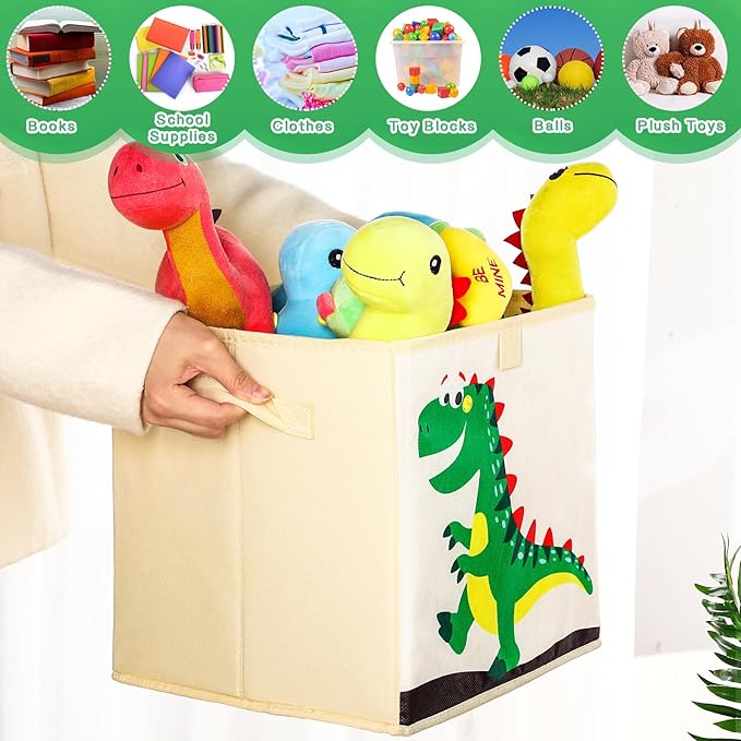Kigley 6 Pcs Collapsible Cube Storage Bins Kids Foldable Storage Cube Organizer Fabric Toy Box Decorative Kids with Handles for Home Nursery Bedroom, 10.6 x 10.6 Inch(Classic Animal)