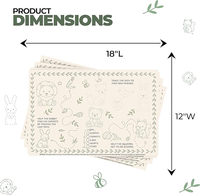 Disposable Baby Placemats (40 Pack) Stick-On Toddler Placemats for Restaurants and Travel Eye Spy Activity Fine Motor Skills Mess-Free Table Mats for Babies and Kids