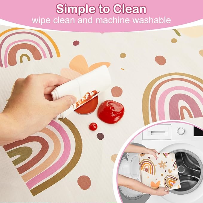 Basumee Splat Mat High Chair Mat Waterproof Baby Play Splat Mat for Under High Chair Food Catcher Highchair Mat for Floor Non Slip Bottom, Brown Rainbow, 60x60 Inches