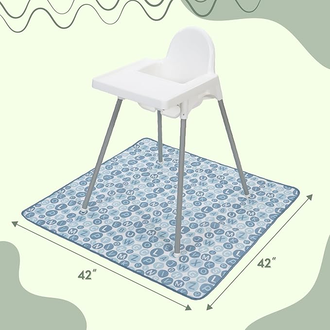 S&T INC. Baby Splat Mat for Under High Chair, Water Resistant Floor Mat, 42 Inches by 42 Inches, Blue Alphabet