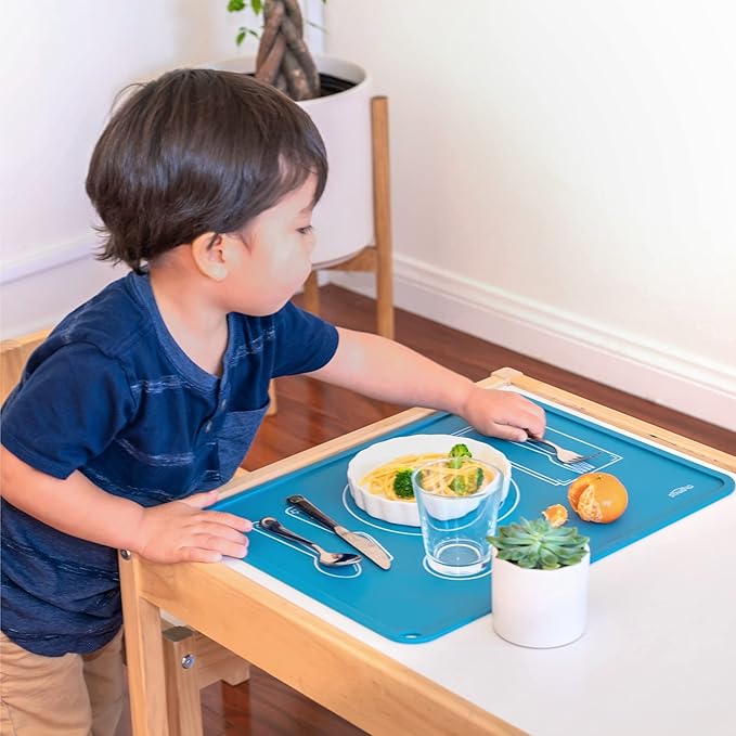 CHAMOS Montessori Placemat for Toddlers - Kids Silicone Mats for Dining Table - Set of 2 - Table Setting Learning (Rose and Grey)