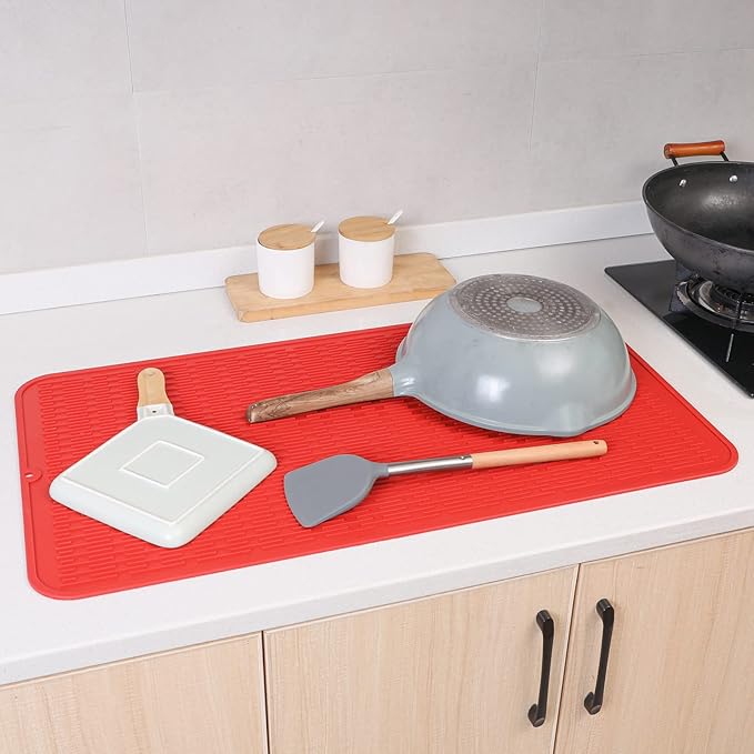MicoYang Silicone Dish Drying Mat for Multiple Usage,Easy clean,Eco-friendly,Heat-resistant Silicone Mat for Kitchen Counter or Sink,Refrigerator or Drawer Liner Red 4XL 32 inches x 18 inches