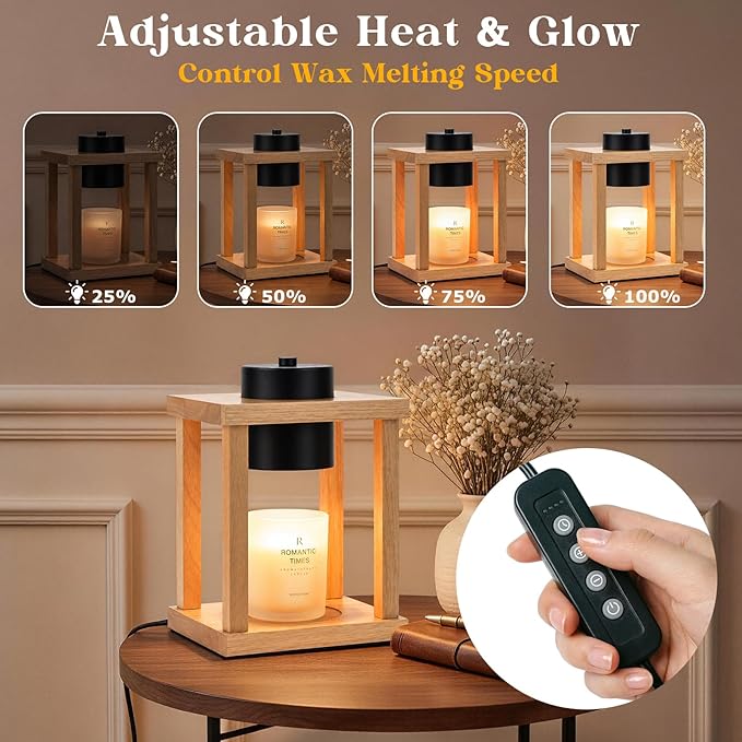 Candle Warmer Lamp Wood with Timer, Dimmable Electric Candle Lamp Warmer for Jar Candles, 2 * 35 Watt Bulb, Birthday Gifts for Women Mom, Decorative Wooden Candle Lamp for Bedroom Home Decor