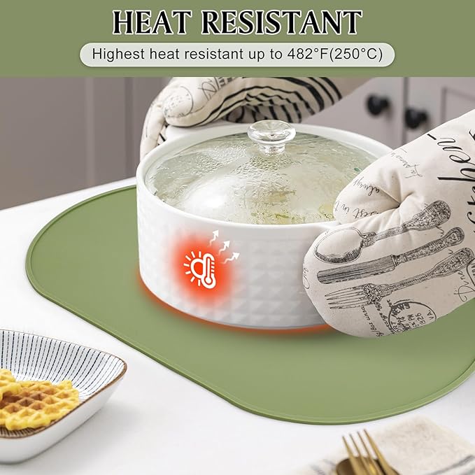 yuuzue Silicone Placemats Set of 4, Oval Heat Resistant Place Mats, Waterproof Washable Wipeable Dining Table Mats, Non-Slip Silicone Food Mat for Toddles Kids Adults Home Decor