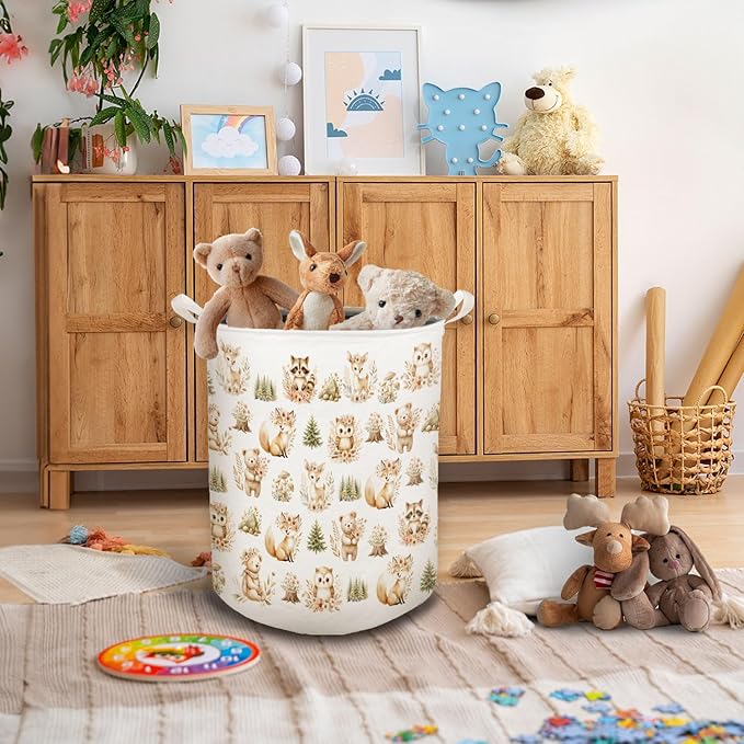 HKTZM Kids Nursery Laundry Basket, Toybox for Girls Boys, Cute Boho Woodland Animals Laundry Hamper Waterproof Collapsible Storage Bin Organizer for Bedroom Bathroom Kids Toddler Room Clothes Toys