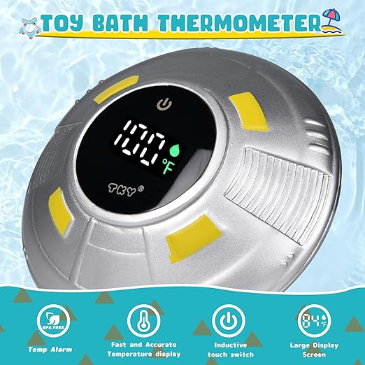 Baby Bath Thermometer with Floating Toys - Digital Water & Room Temperature Monitor, Rechargeable Thermometer with Alerts for Newborn Bath Essentials, Infant Safety