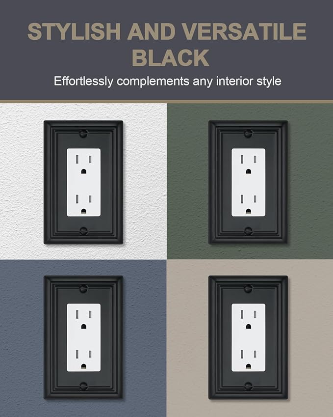 4-Pack Decorator Outlet Covers, Decorative Black Wall Plates, Metal Outlet Cover Plates for Receptacle, GFCI, Dimmer Switch, 3.15''*4.88'', Midsize