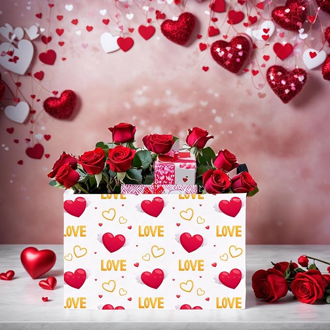 ASKETAM Valentine's Day Basket Gift for Empty Cute Heart Large Storage Bin for Kid and Baby Room Décor (Love Wings Red Heart)