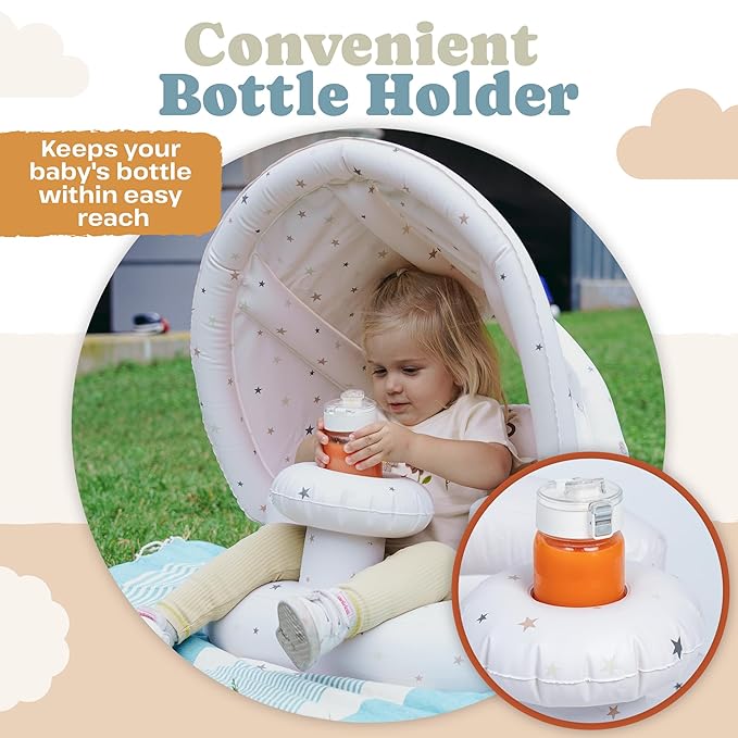 Inflatable Baby Seat for Babies 3+ Months with Removable Canopy – Baby Floor Seats for Sitting Up, Baby Seats for Infants, Blow Up Baby Chair