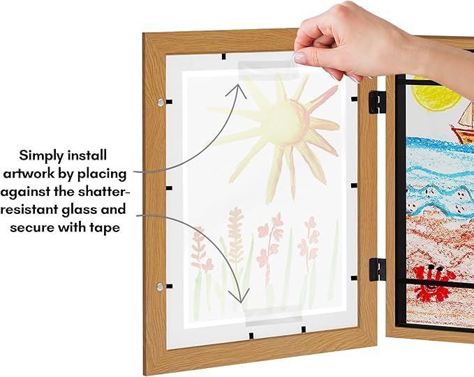 Americanflat - 2 Pack - Kids Artwork Frame Changeable (Dark Oak) - Magnetic Door Holds 100 Art Pieces - 8.5x11 Letter Size Display with Mat or 10x12.5 Without Mat - My Mini Masterpiece