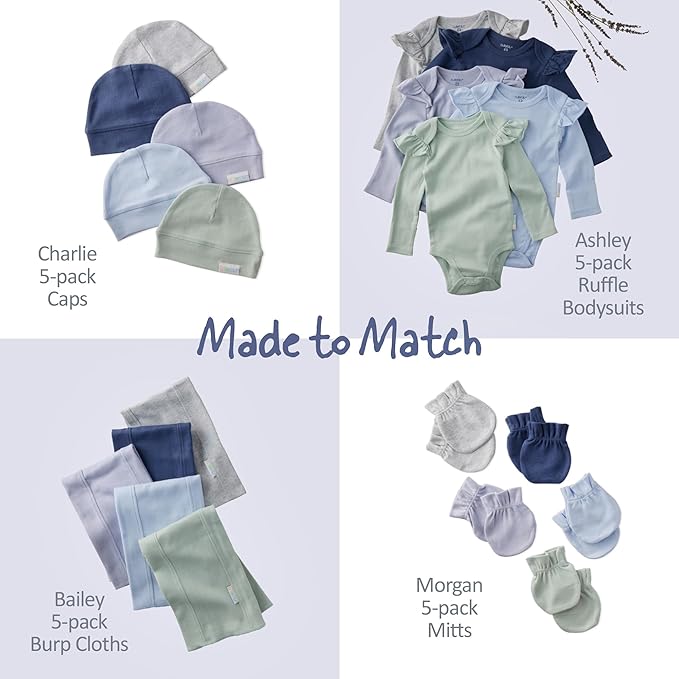 Butterblu Bailey 5-Pack Burp Cloths 100% Organic Cotton Knit for Newborn & Baby Boys & Girls, Frost, One Size
