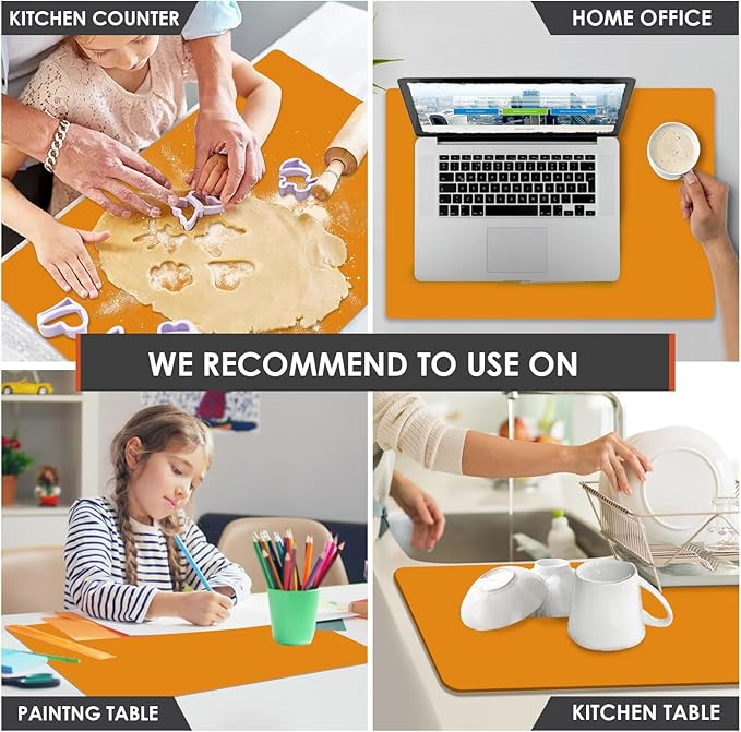 Extra Large Silicone Mats for Kitchen Counter, 31.5'' x 23.6'' Silicone Placemats for Kids, Nonstick Silicone Mat for Baking Crafts, Nonskid Heat Resistant Mat Orange Kids Placemats for Table,1Pcs