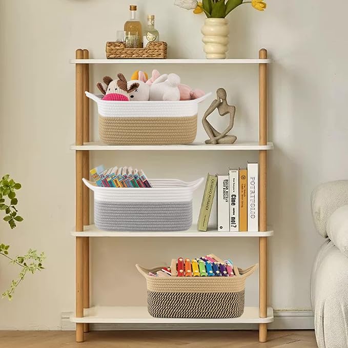 OIAHOMY Woven Basket, Gift Basket Empty with Gift Bags and Ribbons, Rope Baskets for Baby Showers, Storage Baskets with Handles for Nursery, Pet Toy Organizer -Black & Yellow