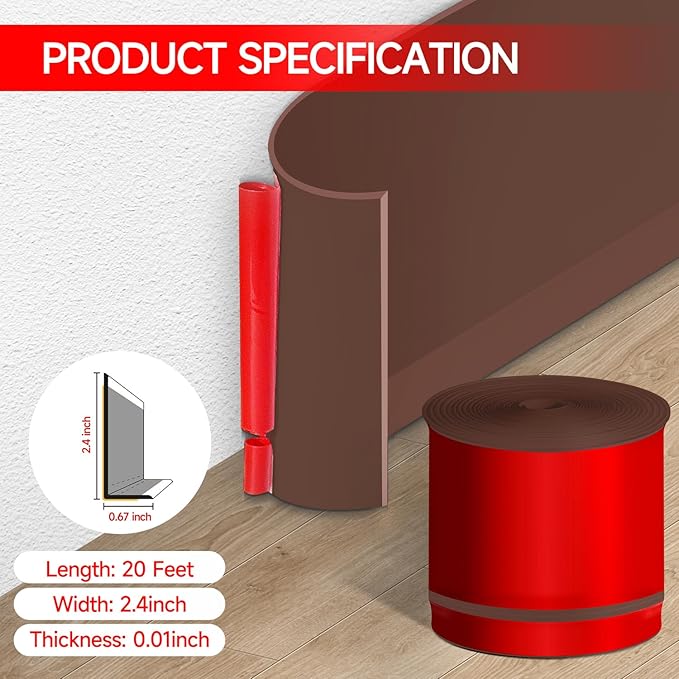 YYGCL Flexible Baseboard Molding Trim 3 Inch(W) x 20 Feet(L) Self Adhesive Vinyl Wall Base Peel and Stick Cove Base,Rubber Wall Base. (Brown)
