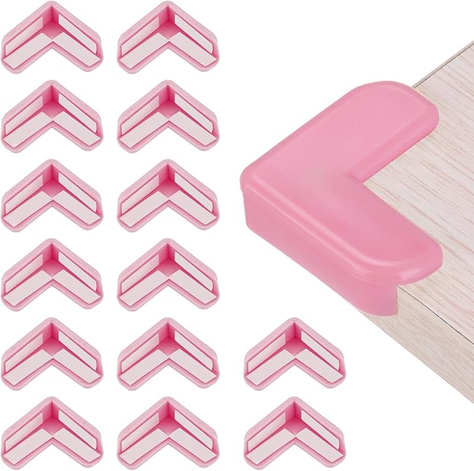 uxcell Corner Protectors, 16 Pcs Table Corner Protectors, Furniture Corner Guard and Edges Safety Bumpers for Table Edges and Sharp Corners (L-Shaped, Pink)
