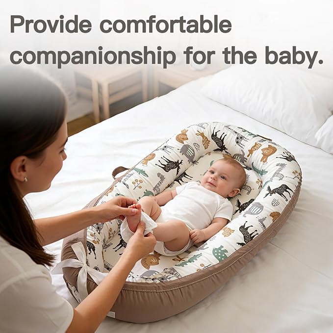 Baby Lounger-Breathable and Soft Organic 100% Cotton, Portable Infant Lounger with Removable Lounger Cover, Floor Lounger for Newborn - Grey Crown