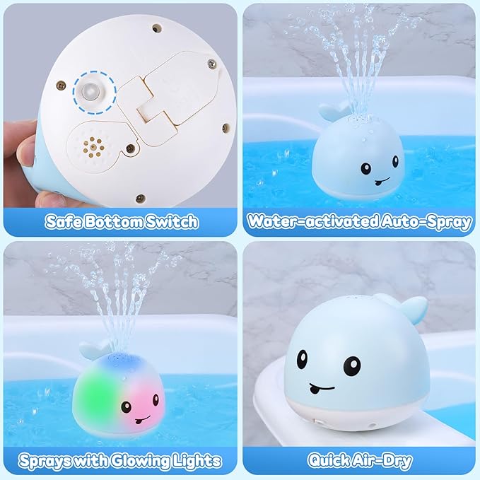 Baby Bath Toys for Kids Ages 1-3, Easter Basket Stuffers for Baby 1 2 3 Year Boy Girl, Whale Bath Toy Sprinkler Light up Bath Toys for Babies 6-12 Months, Toddlers Bathtub Toys Baby Birthday Gifts