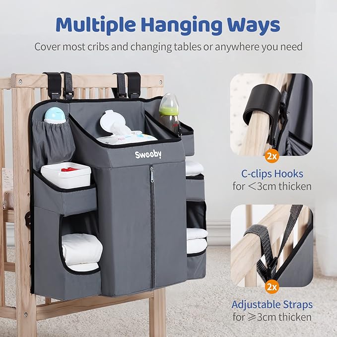 Diaper Organizer for Changing Table and Crib Diaper Stacker Nursery Organizers for Cribs Hanging Diaper Caddy Organizer for Baby Essentials