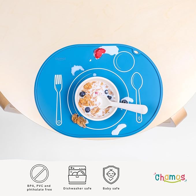 CHAMOS Silicone placemats for Toddlers - Montessori placemat for Round Table - Oval Kids placemats for Dining Table - Non Slip, Small, Educational placemats (Lavender), 14.17x10.23 inch