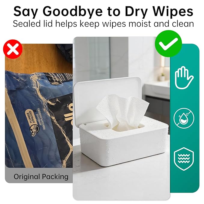 2 Pack Wipes Dispenser Compatible with Cottonelle Refill Pack, Flushable Wet Wipes Container, Wipe Holder with Lid to Keep Wipes Fresh, Refillable Wipe Case, Dust-Proof & Non-Slip